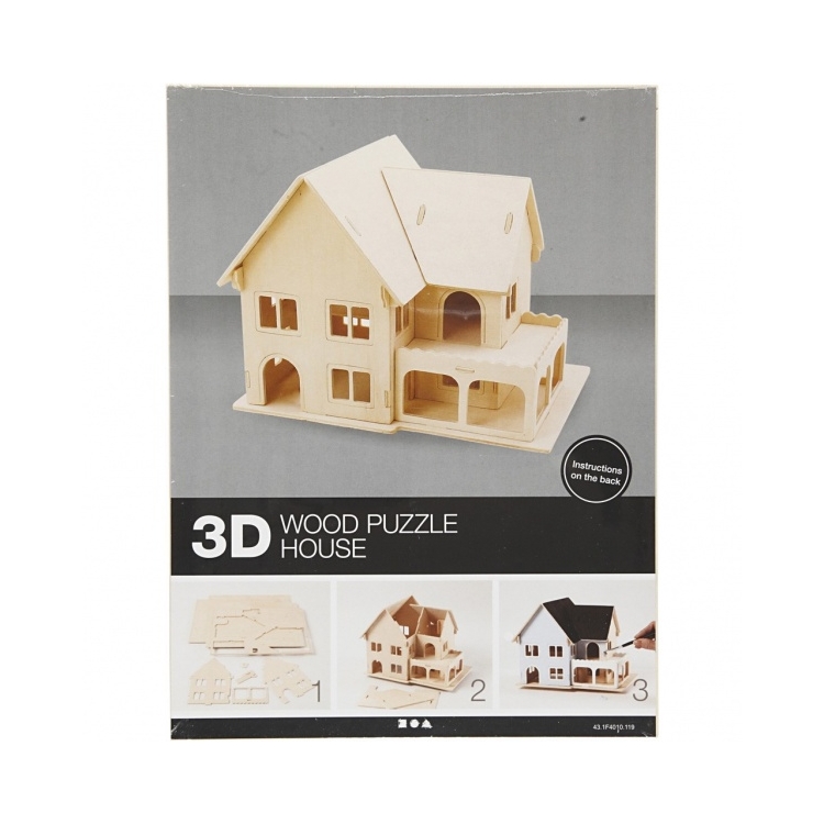 3d-Kit "CASA CON VERANDA" legno puzzle di fogliame Sega-parti in legno 22,5x16x17,5cm 