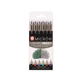 Tindipliiatsid Pigma Micron 01, Basic 6 tooni