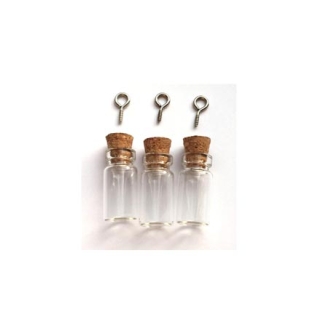 Mini Glass Vottles, with cork&screw, 11x22mm, 3pcs