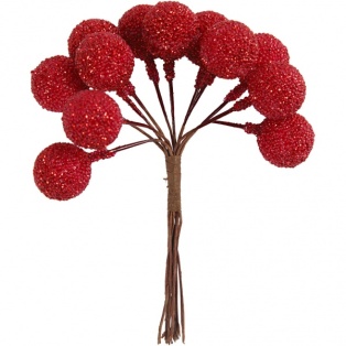 Artificial Berries, d-15mm, 12pcs, red