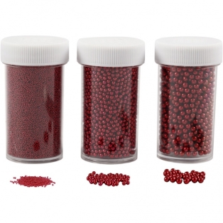 Mini Glass beads , size 0.6-0.8+1.5-2+3 mm, red, 3tubs