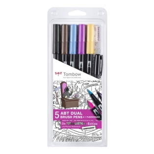 5 ABT dual brush pen+ 1 fudenosuke set