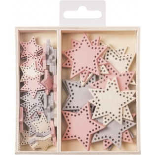 Wooden Ornament Box "Stars" motif size: 2.2 cm, 4 cm
