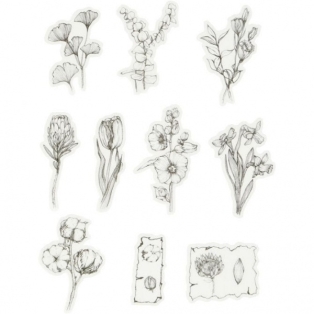 Washi kleepsud, must-valged lilled, 30-50mm, 30tk