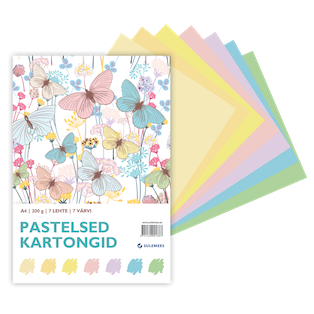 Värviline kartong, pastelne, A4/ 7 värvi, 7 lehte 200g