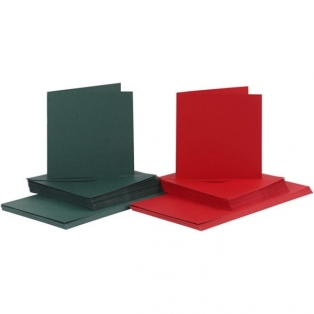 Cards and Envelopes 15x15cm, 50sets, red, green