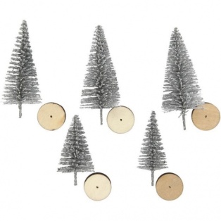 Christmas Spruce Trees, H: 40+60mm, 5pcs silver