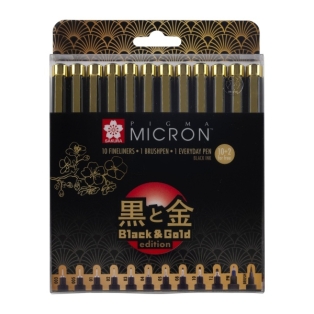 Pigma Micron Black & Gold Edition fineliner set | 12 sizes, black