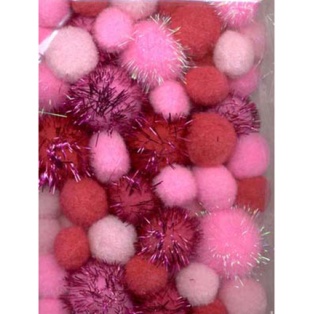 Pompoms, D: 20+25+35 mm, pink. 50mixed