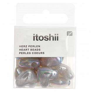 Heart beads holographic, grey, 12 pcs, ca. 17x15x9mm