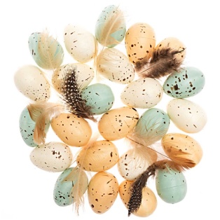 Egg, 24 pcs, cream/Blue, Feather 4cm