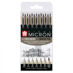 Pigma micron set 6 fineliners & 1 brush pen