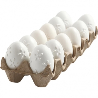Plastic Eggs with flowers, white 12pcs
