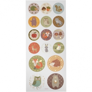 Stickers Forest Animals, sheet 10x23 cm, approx. 21 pc, pastels, 1sheet