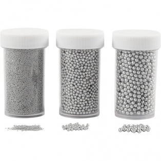 Mini Glass beads , size 0.6-0.8+1.5-2+3 mm, silver, 3tubs
