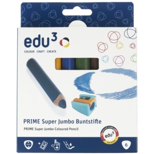 Värvipliiatsid EDU3 Super Jumbo 6tk + teritaja