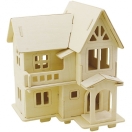 3D Wooden Construction Kit, House with balcony, size 15,8x17,5x19,5cm 