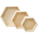 Storage Boxes, hexagonal, H: 14.8+19+24.2 cm, depth 10 cm, plywood, 3pcs