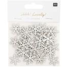 Deco confetti snowflakes, wood, white 48pcs