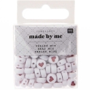Plastic beads, hearts white-red