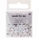 Plastic beads, hearts white-silver