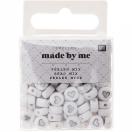 Plastic beads, hearts white-silver