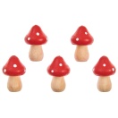 Small wooden mushrooms, red/white, 5 pcs, 3 x 2,2 cm 