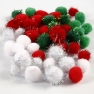 Pompoms, D: 15+20 mm, green, white, red, 48mixed