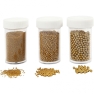 Mini Glass beads , size 0.6-0.8+1.5-2+3 mm, gold, 3tubs